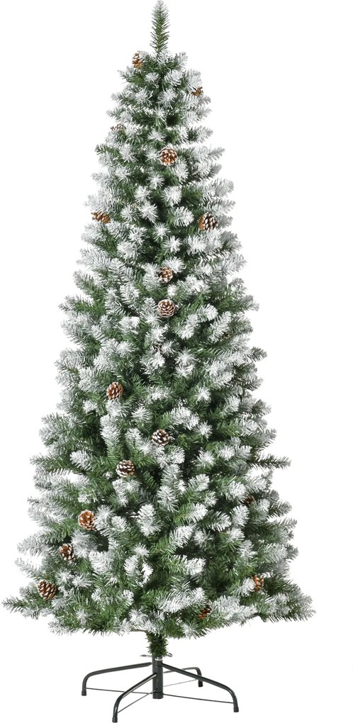 HOMCOM Brad de Crăciun Înzăpezit cu 630 Ramuri și 37 Conuri, Brad Artificial cu Bază Detașabilă, Ø75x180 cm, Verde | Aosom Romania