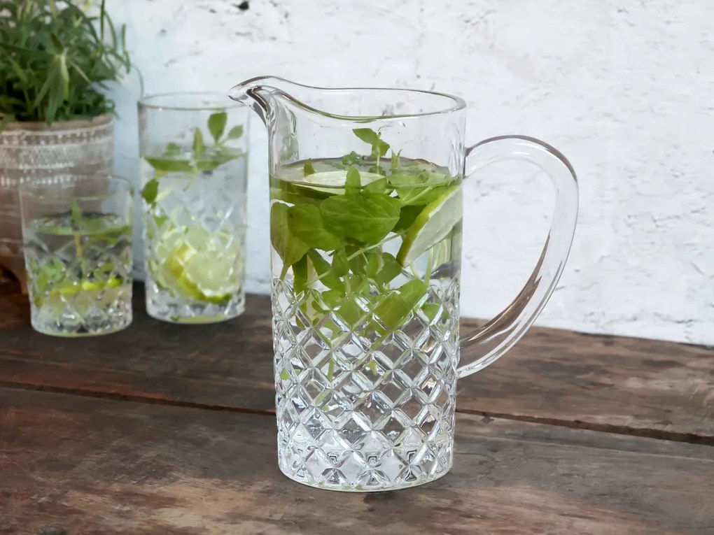 Carafă transparentă, din sticlă, cu model în relief, 1150 ml, Lorient
