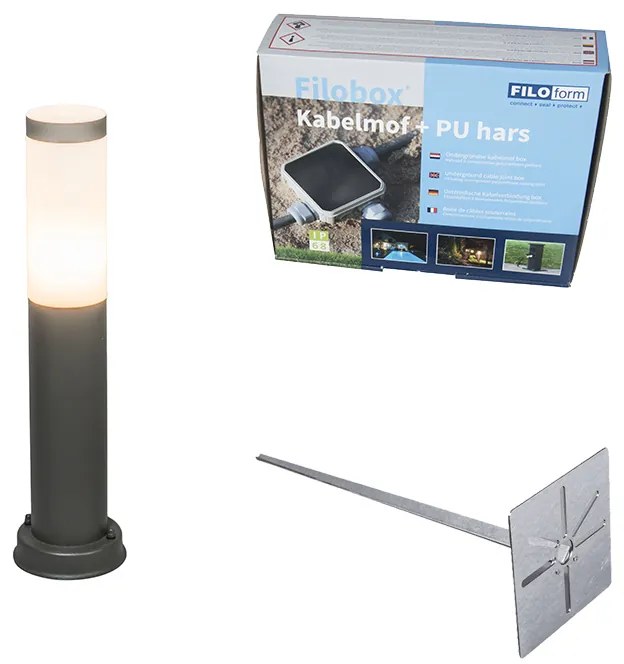 Lampă de exterior pe stâlp antracit 45 cm IP44 - Rox cu țăruș de sol și glandă pentru cablu