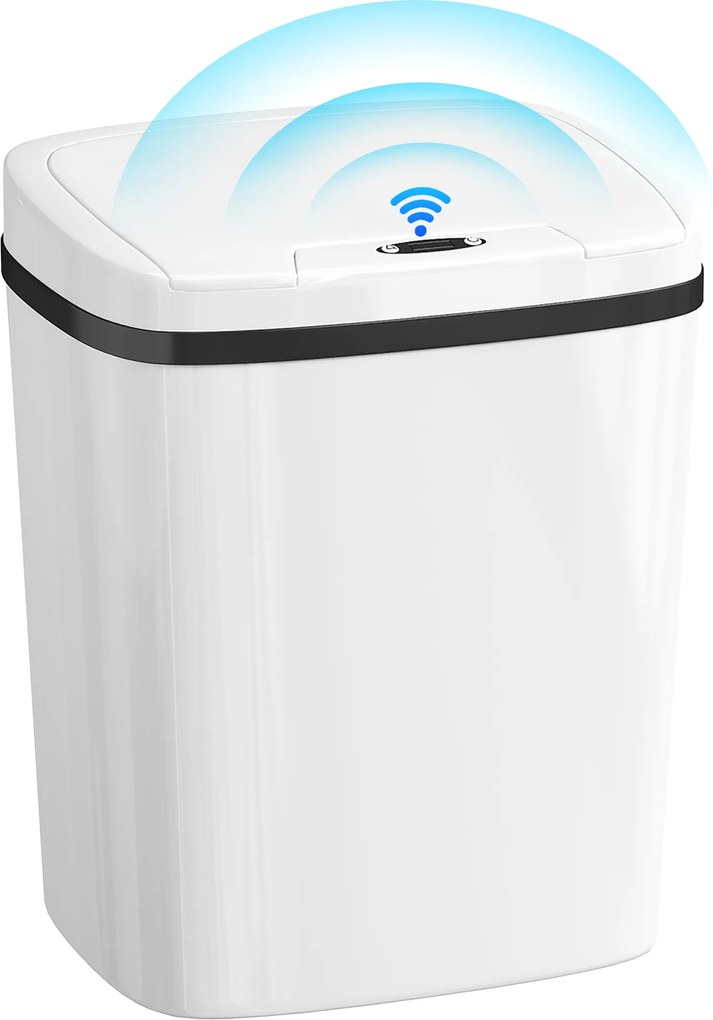 HOMCOM Coș de gunoi pentru bucătărie automat 15 L cu senzor infraroșu și mod manual inel de retenție anti-amprente alb | Aosom Romania