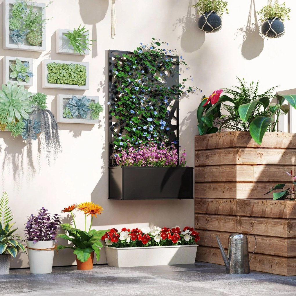 Outsunny Jardinieră cu Grilaj pentru Plante Cățărătoare din Metal, 61x23x113 cm, Negru | Aosom Romania