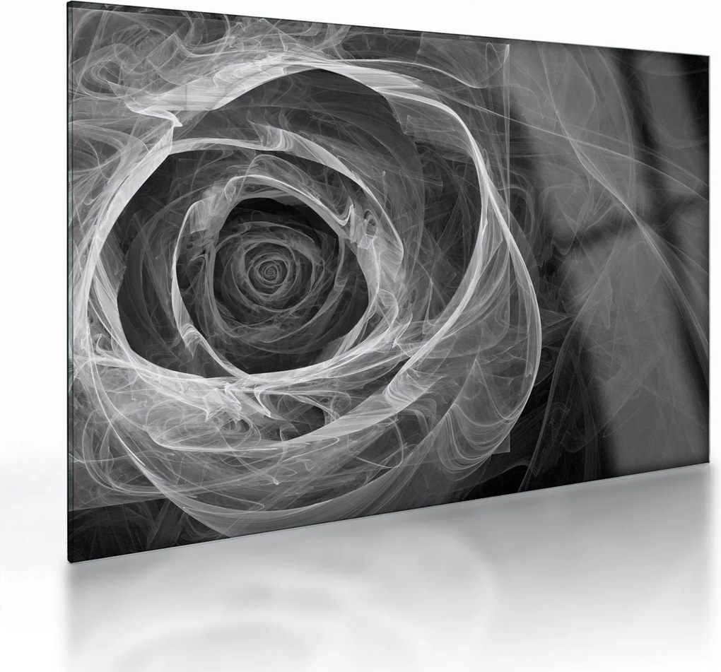 Tablou pe sticlă - Abstract trandafir negru și alb (70x50 cm)