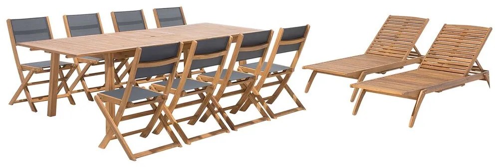 Set de masă pentru grădină Cessi (lemne deschis) (cu 2 șezlonguri). 1011681