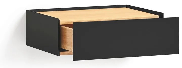 Noptieră neagră suspendată cu blat cu aspect de lemn de stejar Arista – Teulat