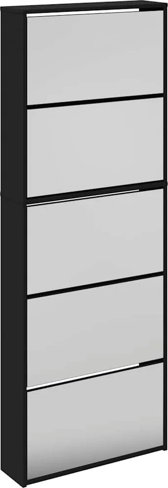 vidaXL Pantofar cu oglindă, 5 niveluri, negru, 63x17x169,5 cm