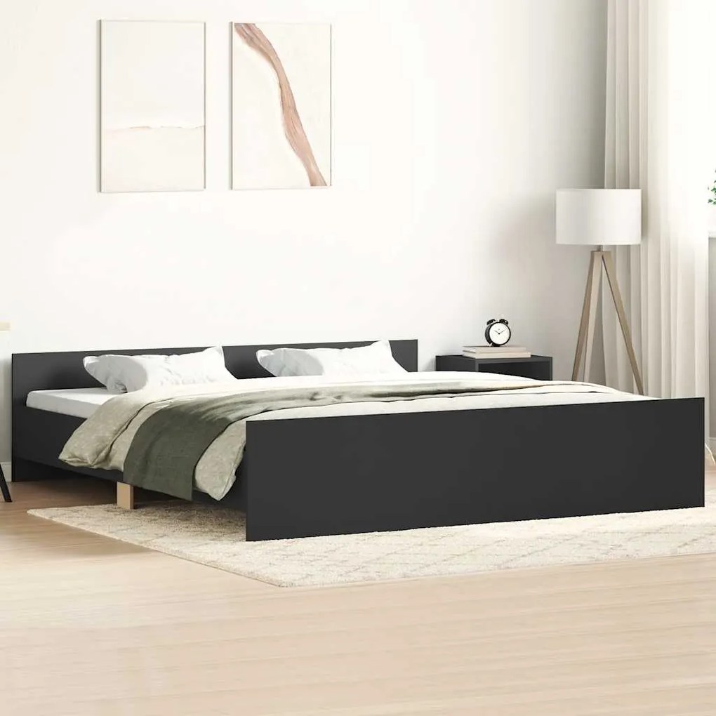 vidaXL Cadru pat metalic cu tăblii de cap/picioare, negru, 200x200 cm