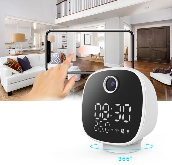 Cameră inteligentă cu termometru, ceas deșteptător și lumină LED Solight 1D81 1296p Wi-Fi Tuya IP65