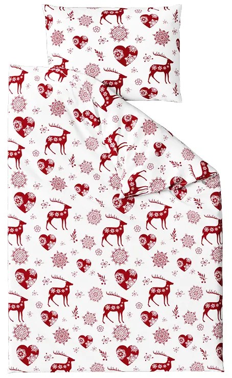 Lenjerie de pat din bumbac alba HEARTS AND REINDEER Dimensiune lenjerie de pat: 70 x 90 cm | 140 x 200 cm