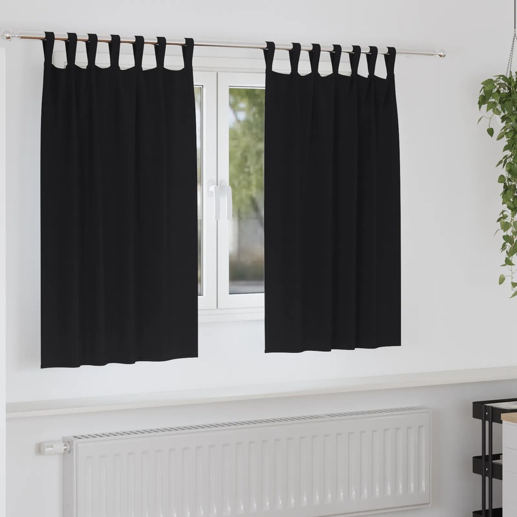 vidaXL Perdele opace cu perdele 2 pcs Negru 140 x 140 cm Poliester
