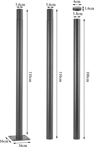 Brilagi - Tijă metalică pentru stâlp de iluminat exterior, 3 m, diametru 58 mm, gri