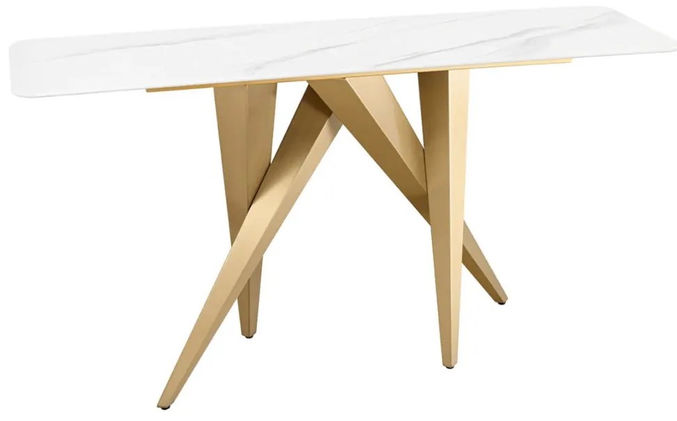 Consola design modern, Metal, Auriu, Ceramica, Alb, ART LIVING 140cm