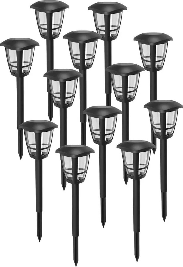 Aigostar - Set de 12 lămpi solare LED, 0,06 W/2 V, 33,8 cm, 6500 K, IP44, negru