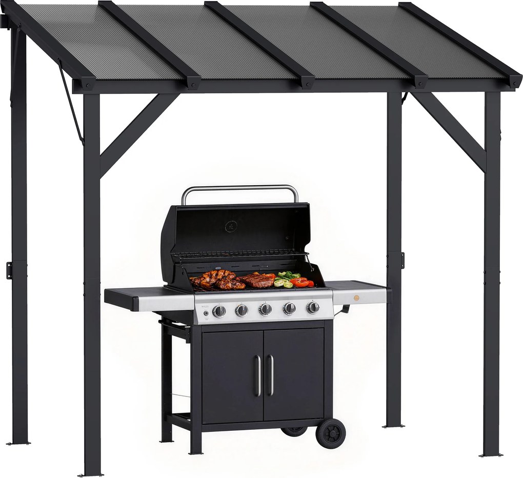 Outsunny Pavilion pentru grătar 2,44 x 1,48 m pavilion de grădină cu acoperiș înclinat, pavilion de grădină cu protecție UV50+ Gri închis | Aosom Romania