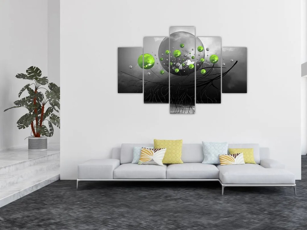 Tabloul cu bile abstracte verzi (150x105 cm)
