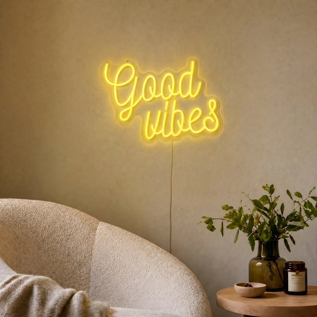 Lampă de perete neon galbenă Inclusiv LED - Good Vibes
