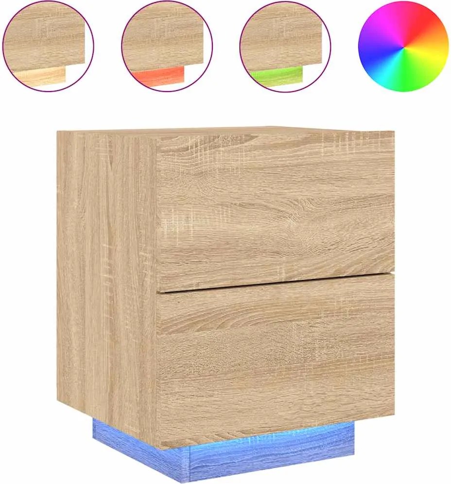 vidaXL Noptieră cu lumini LED, stejar sonoma, lemn prelucrat