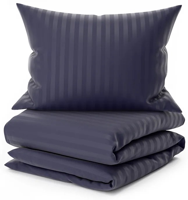 Lenjerie de pat din microfibra hoteliera JASMINE PURE albastru inchis - dunga 2 cm Dimensiune lenjerie de pat: 70 x 90 cm | 140 x 200 cm