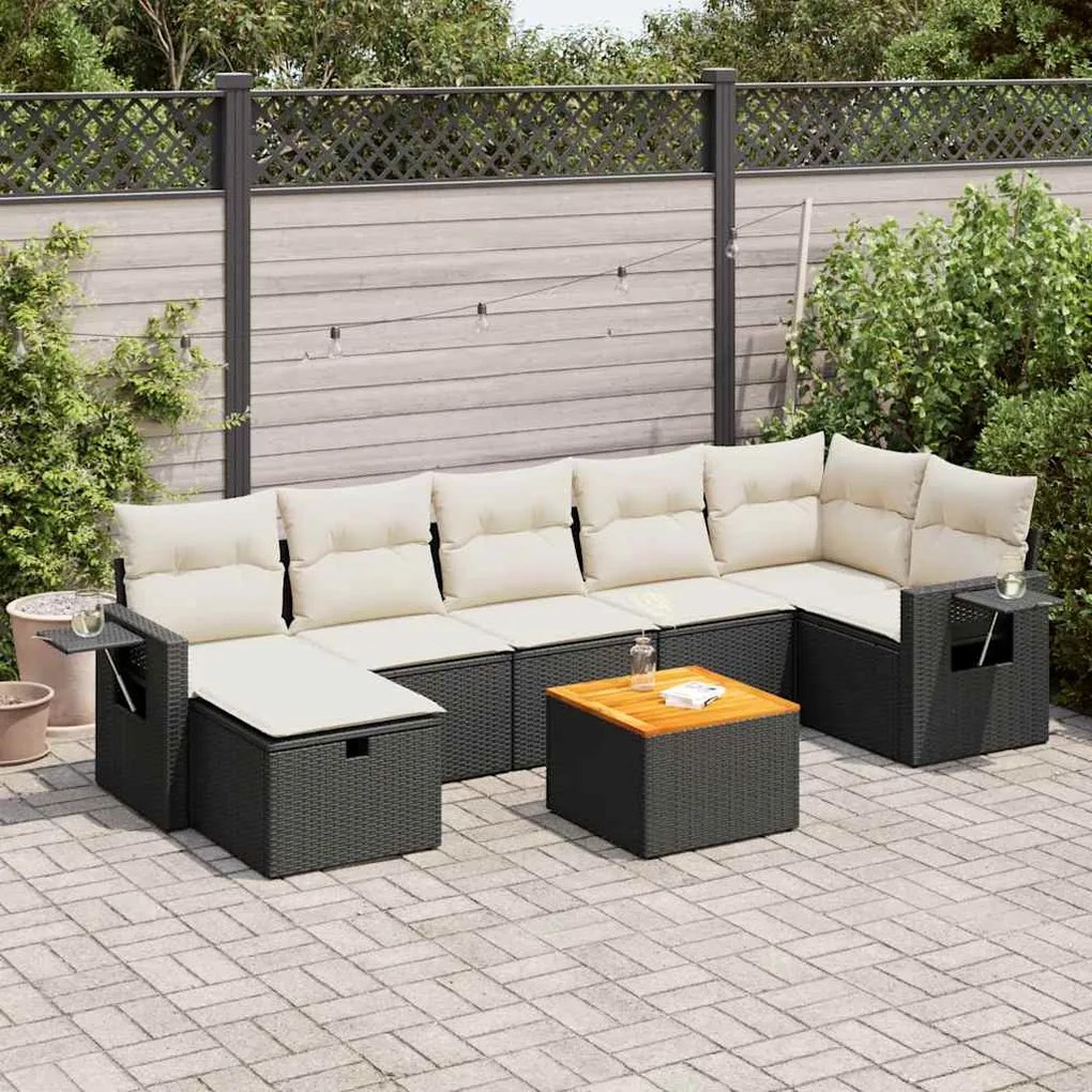 3325822 vidaXL Set mobilier de grădină cu perne, 8 piese, negru, poliratan