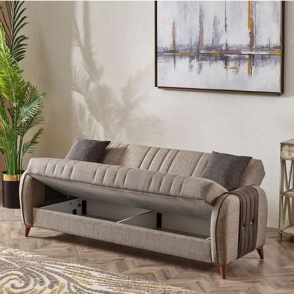 Canapea extensibila cu spatiu de depozitare 220x87x93 cm – stofa maro – Elegance