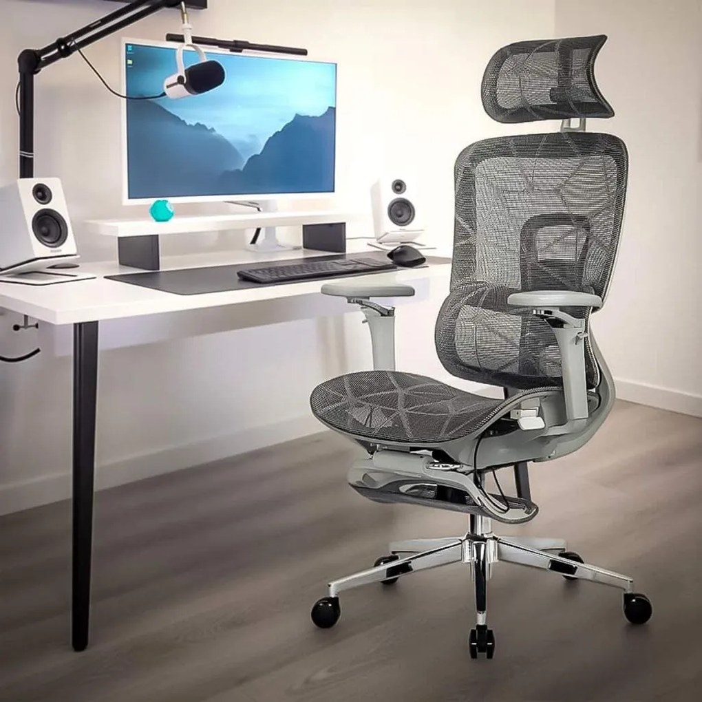Scaun ergonomic SYYT 9520 gri, brațe 4D și șezut reglabil
