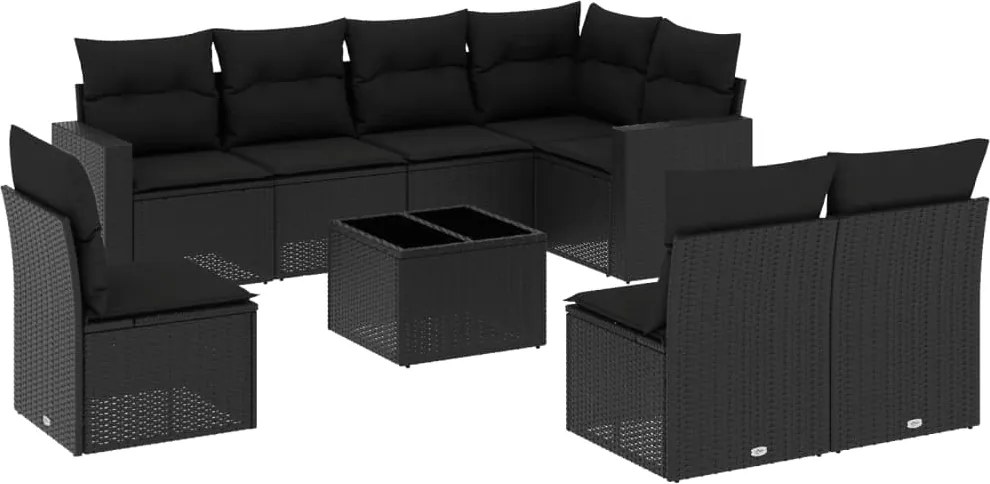 vidaXL Set mobilier de grădină cu perne, 9 piese, negru, poliratan