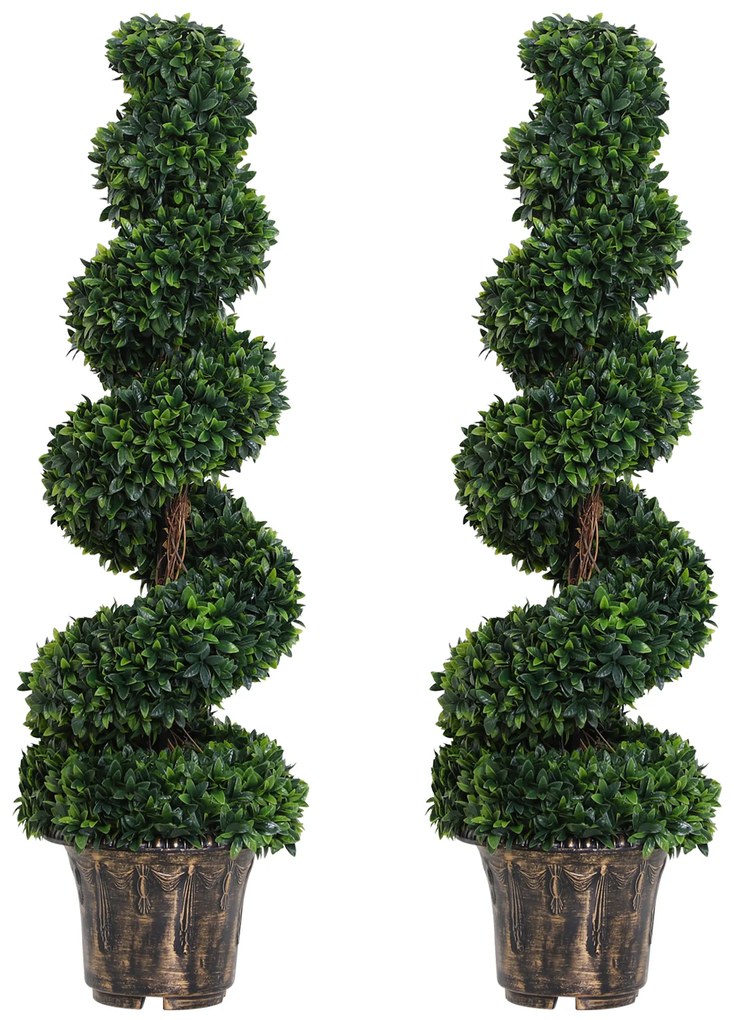 Outsunny Plantă Artificială Decorativă Buxus în Spirală cu Ghiveci Inclus, Ф32x120 cm, Verde | Aosom Romania