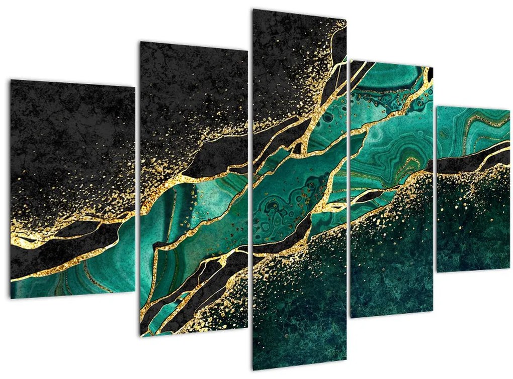 Tablou - Marmorat, petrol-auriu (150x105 cm)