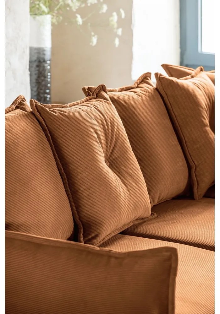 Colțar cărămiziu extensibil cu tapițerie din catifea reiată (colț dreapta/în formă de "U") Lazy Lukka – Miuform