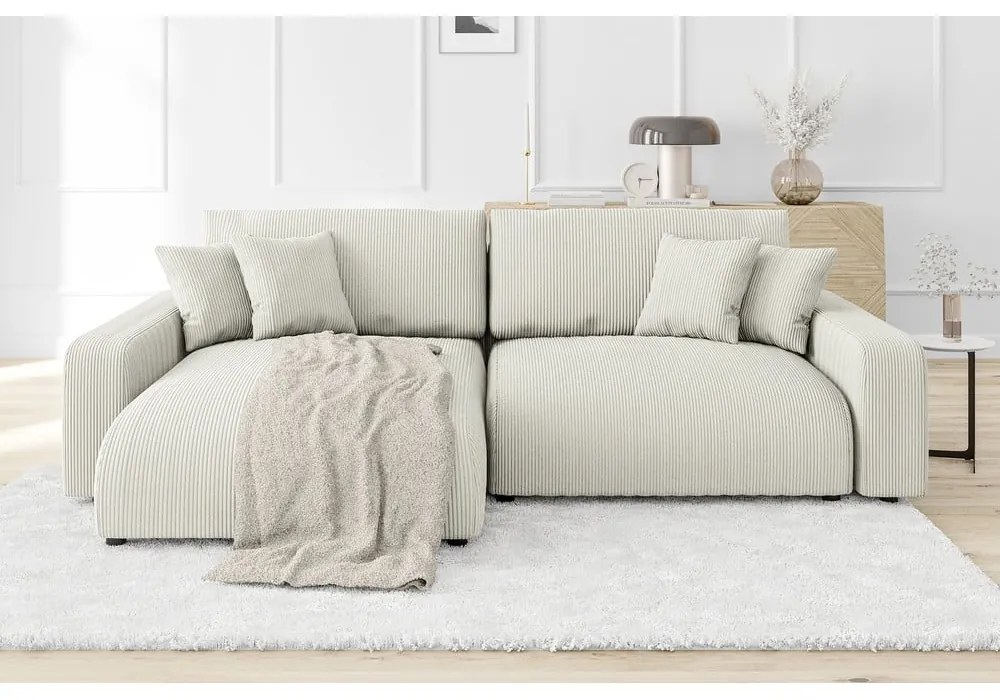 Colțar crem extensibil cu tapițerie din catifea reiată (cu colț variabil) Sara – Ropez