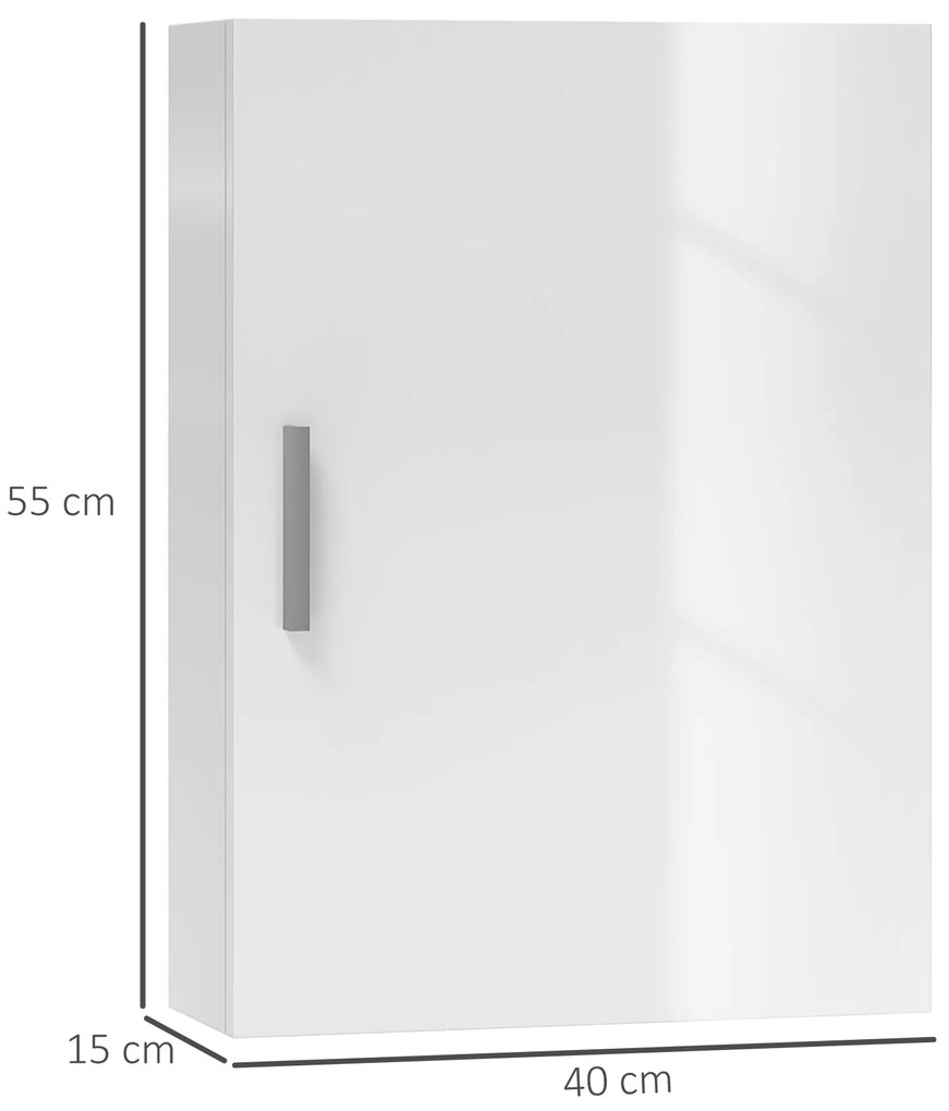 HOMCOM Dulap de Perete pentru Baie cu Rafturi Reglabile din Sticlă Securizată, 40x15x55 cm, Alb lucios | Aosom Romania