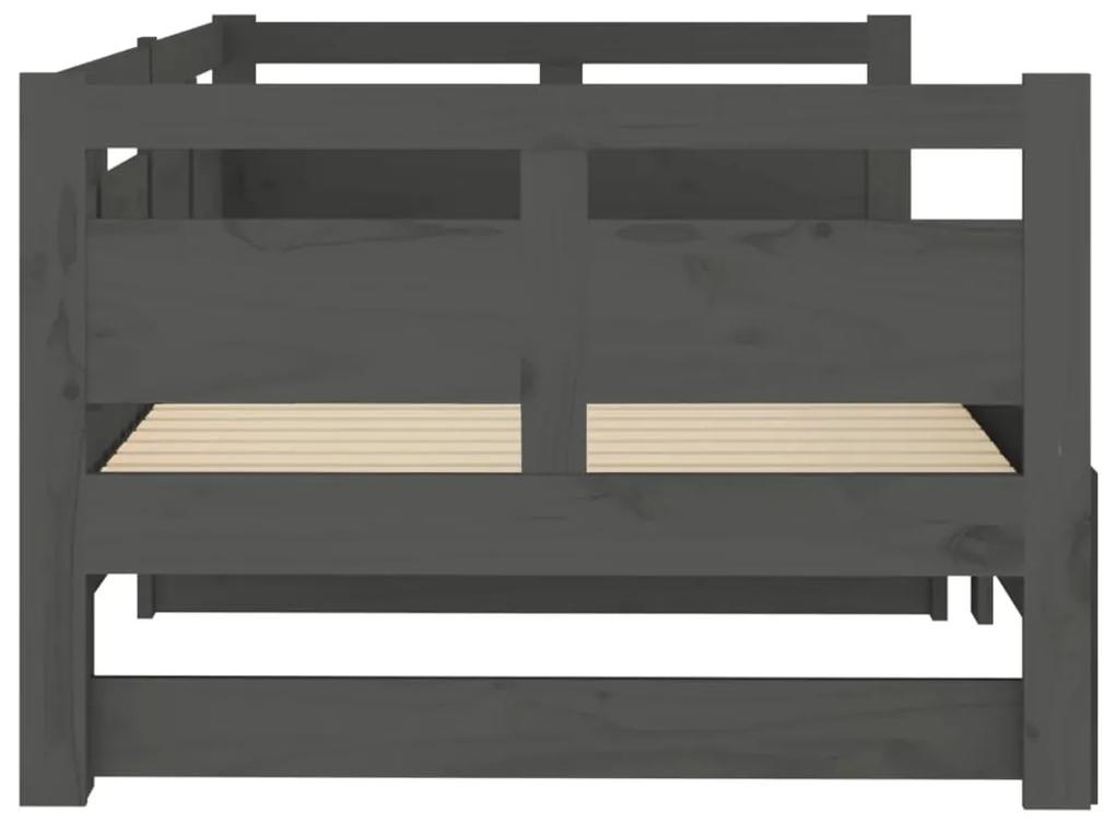 Pat de zi extensibil, gri, 2x(80x200) cm, lemn masiv de pin Gri, 80 x 200 cm