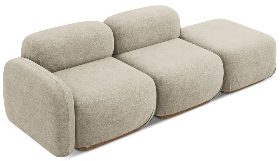 Șezlong modular bej cu tapițerie din țesătură bouclé (cu colț pe partea dreaptă) Ailani – Makamii