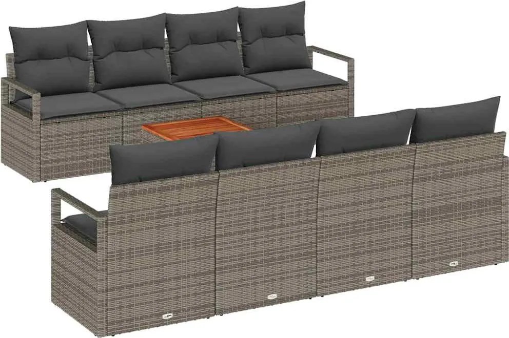 vidaXL Set de canapele pentru grădină cu pernă 9 pcs Gri poliratan