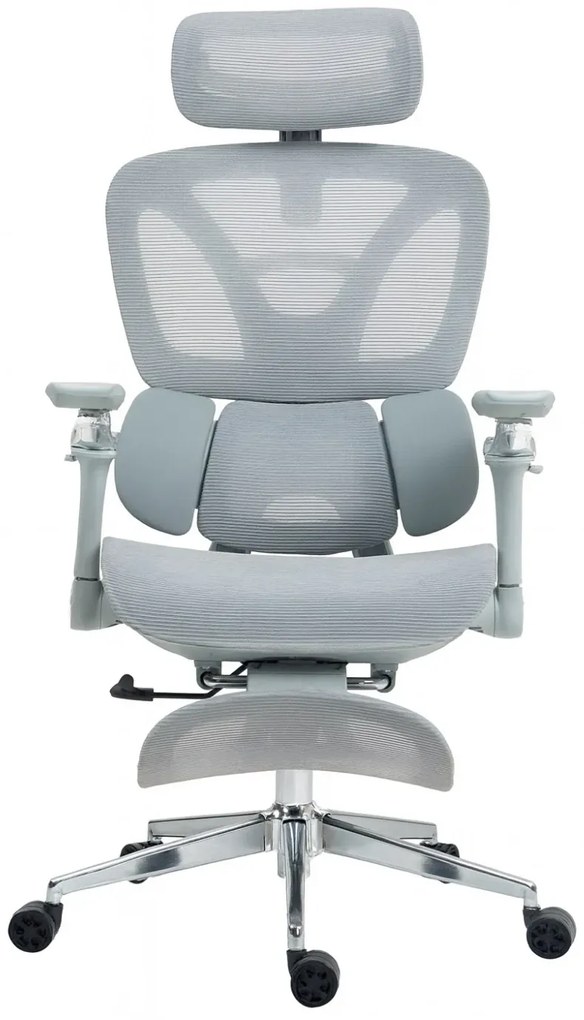 RESIGILAT- METACHAIR DORO Scaun ergonomic, cotiere 6D, suport lombar dinamic, spătar reglabil înălțime, tetieră 2D, suport picioare, mecanism multifunctional inclinare/blocare, pivotant, Mesh, Gri