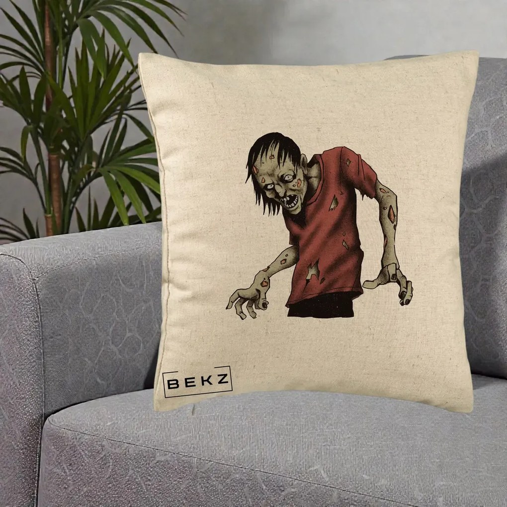 Perna Decorativa Halloween Zombie Infricosator, 40x40 cm, Bej, Husa Detasabila, Perna Inclusa, BEKZ®