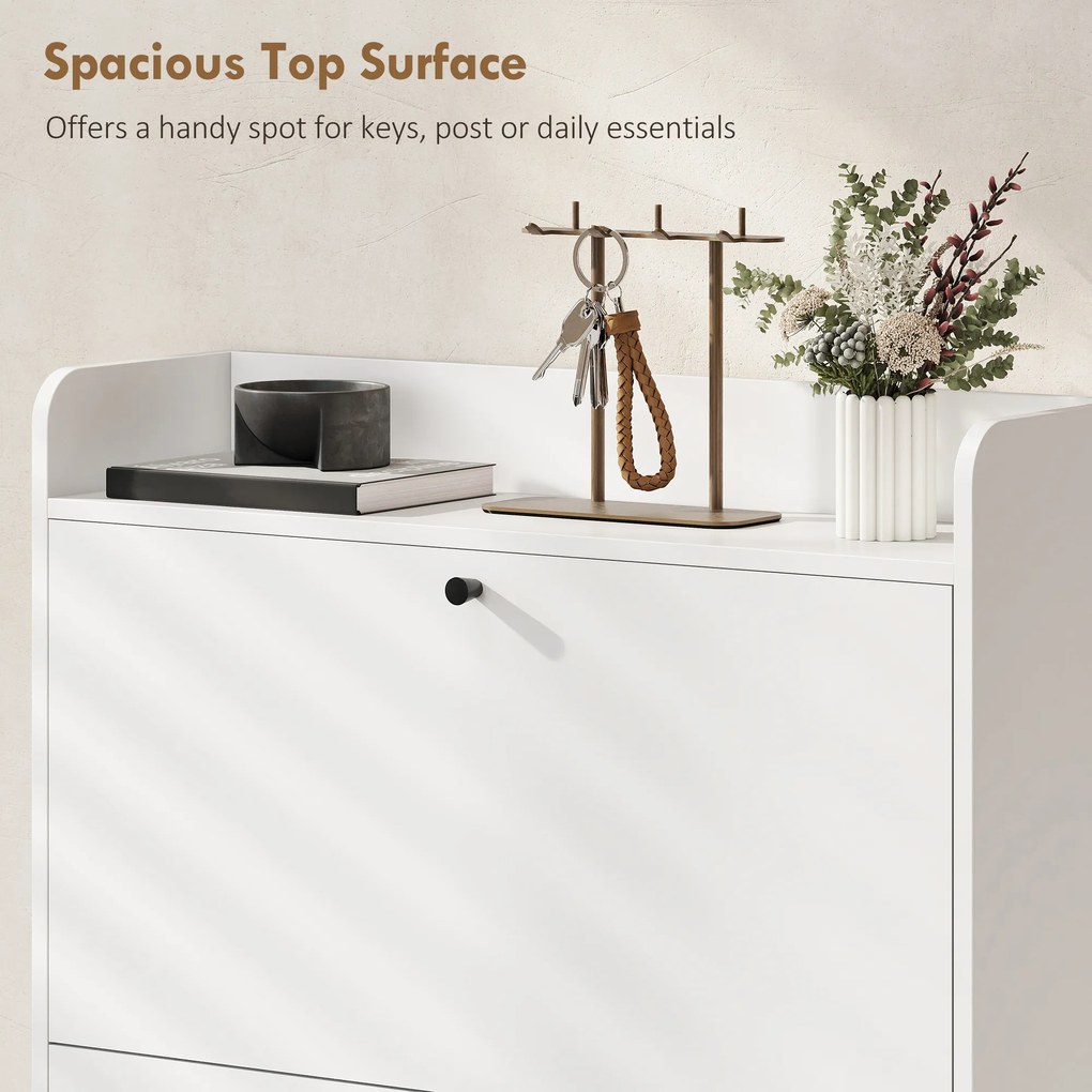 HOMCOM Dulap pentru încălțăminte Slim cu 2 sertare basculante și rafturi ajustabile, din lemn și metal, 80x24x101cm, alb | Aosom Romania