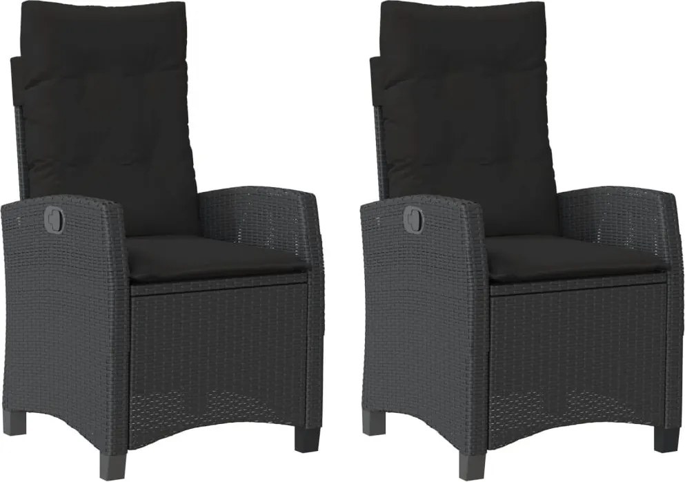 vidaXL Scaune de grădină rabatabile cu perne, 2 buc., negru, poliratan