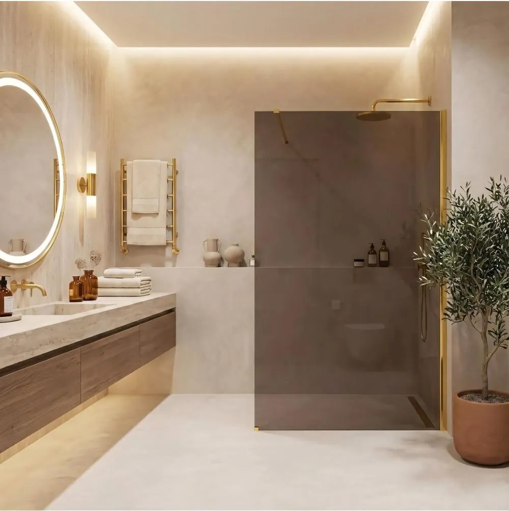 Paravan de dus fumuriu Rea Flexi Brown 100 cm auriu