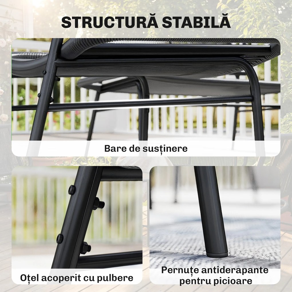 Outsunny Set Mobilier Grădină Ratan 4 Piese, Canapea pentru Exterior cu Măsuță Metalică, Negru | Aosom Romania
