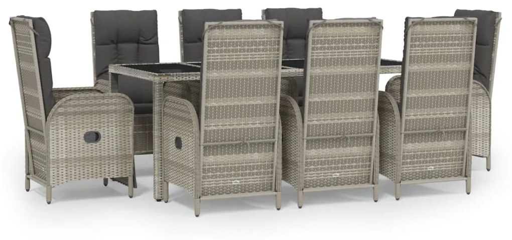 3185037 vidaXL Set mobilier grădină cu perne, 9 piese, gri, poliratan