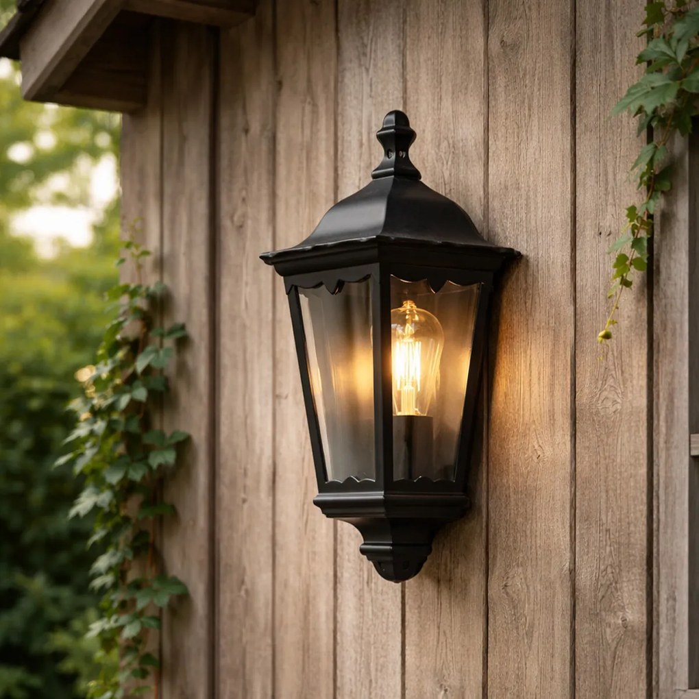 Felinar clasic de perete pentru exterior negru IP44 - Havana Half