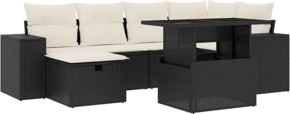 vidaXL Set canapele de grădină cu perne, 7 piese, negru, poliratan