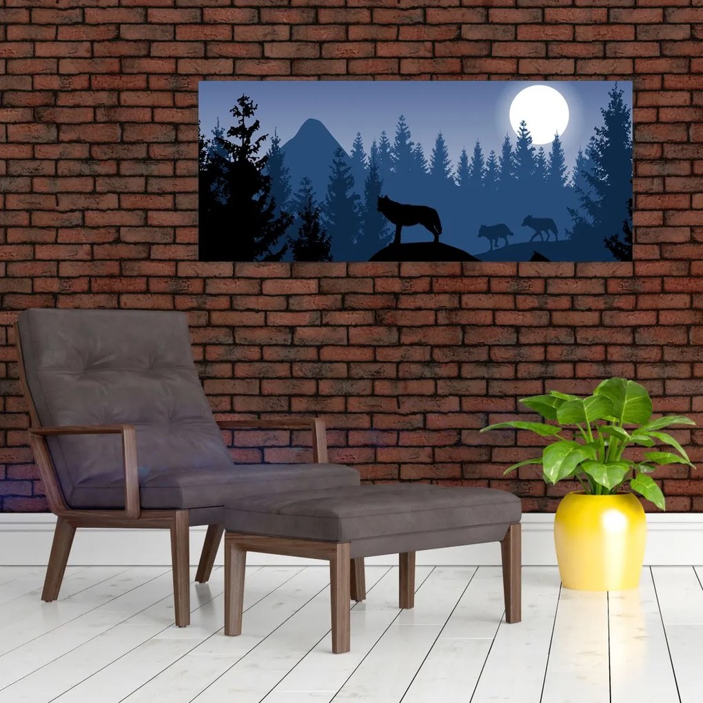 Tablou - Haita de lupi sub lună plină (120x50 cm)