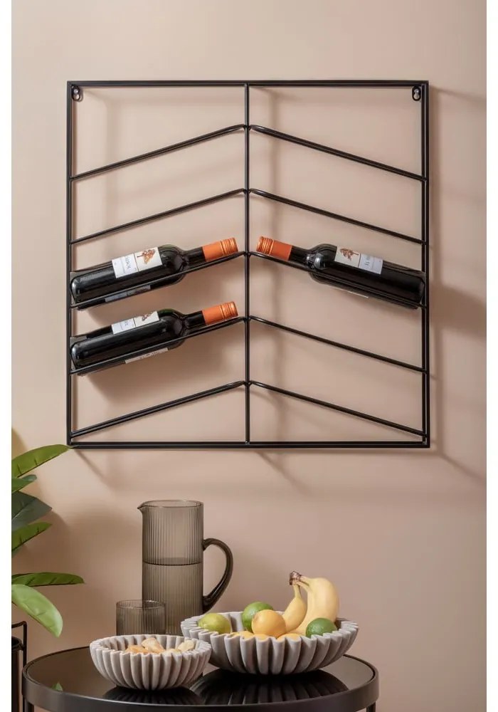 Raft pentru sticle de vin negru pentru perete din metal număr de sticle 10 67x66x7,5 cm Cuadro – PT LIVING