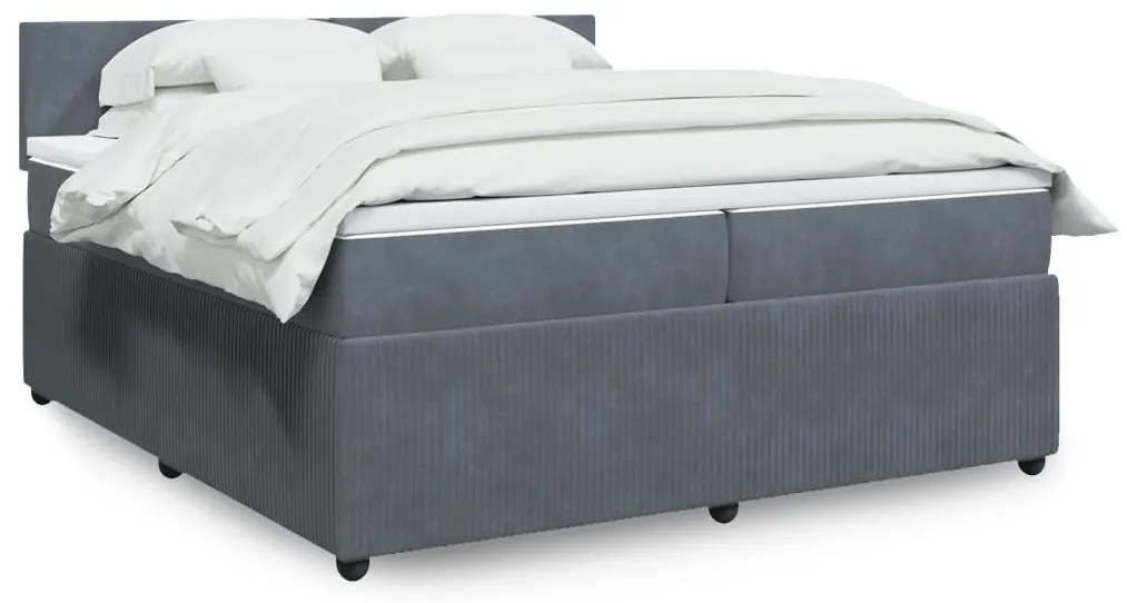 3287825 vidaXL Pat box spring cu saltea, gri închis, 200x200 cm, catifea