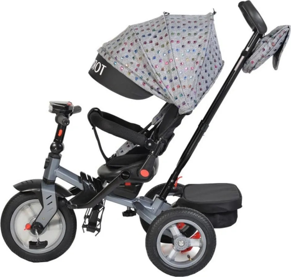 Tricicleta cu copertina Novokids™ Tornado , Cu melodii si lumini, Roti gomflabile din cauciuc, Pozitie somn, Scaun reversibil cu invartire 360 grade