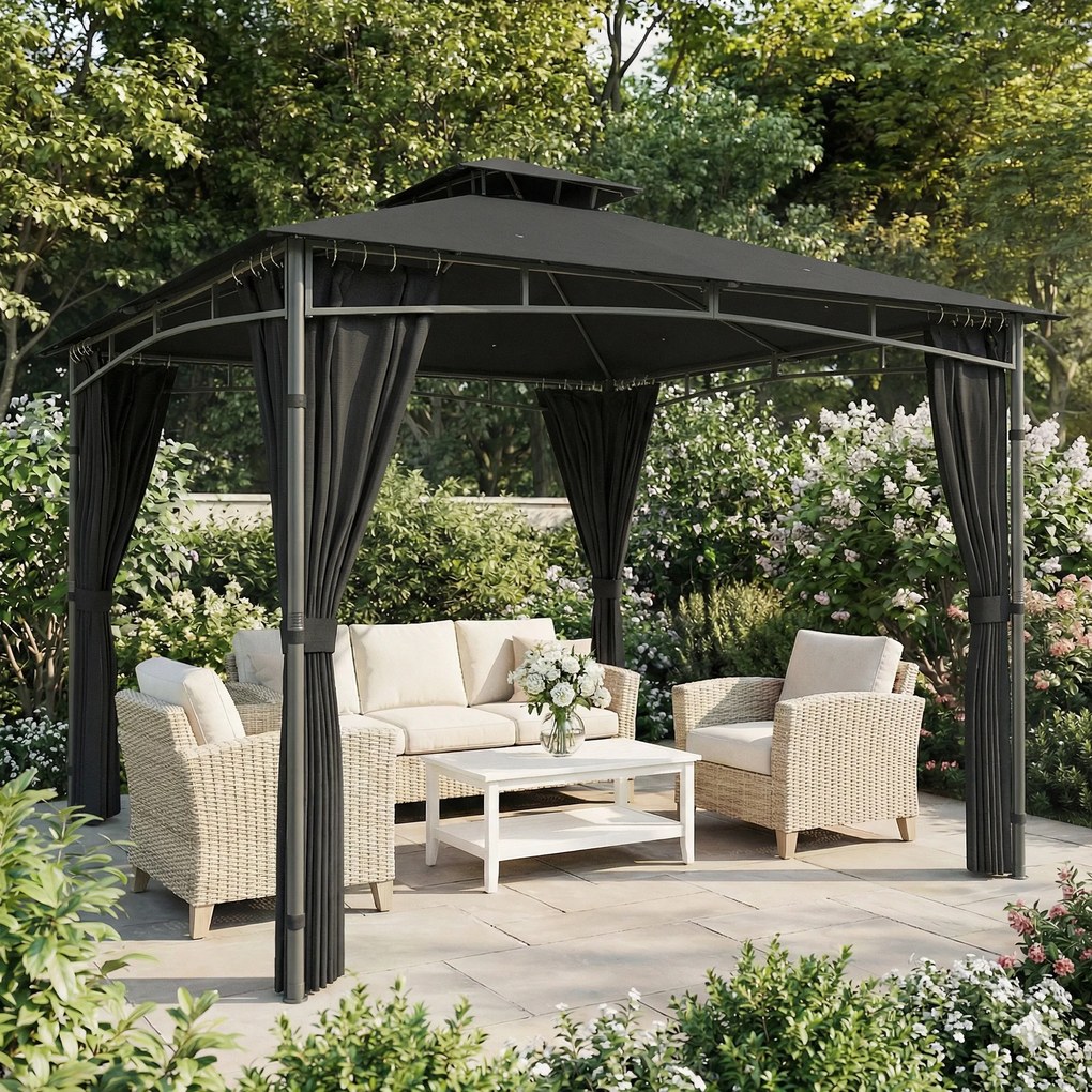 Outsunny Tonnelă de Grădină Exterior Cadru de Acoperiș Retractabil și Acoperiș Dublu UV50+Impermeabil 3x3m Gri Antracit | Aosom Romania