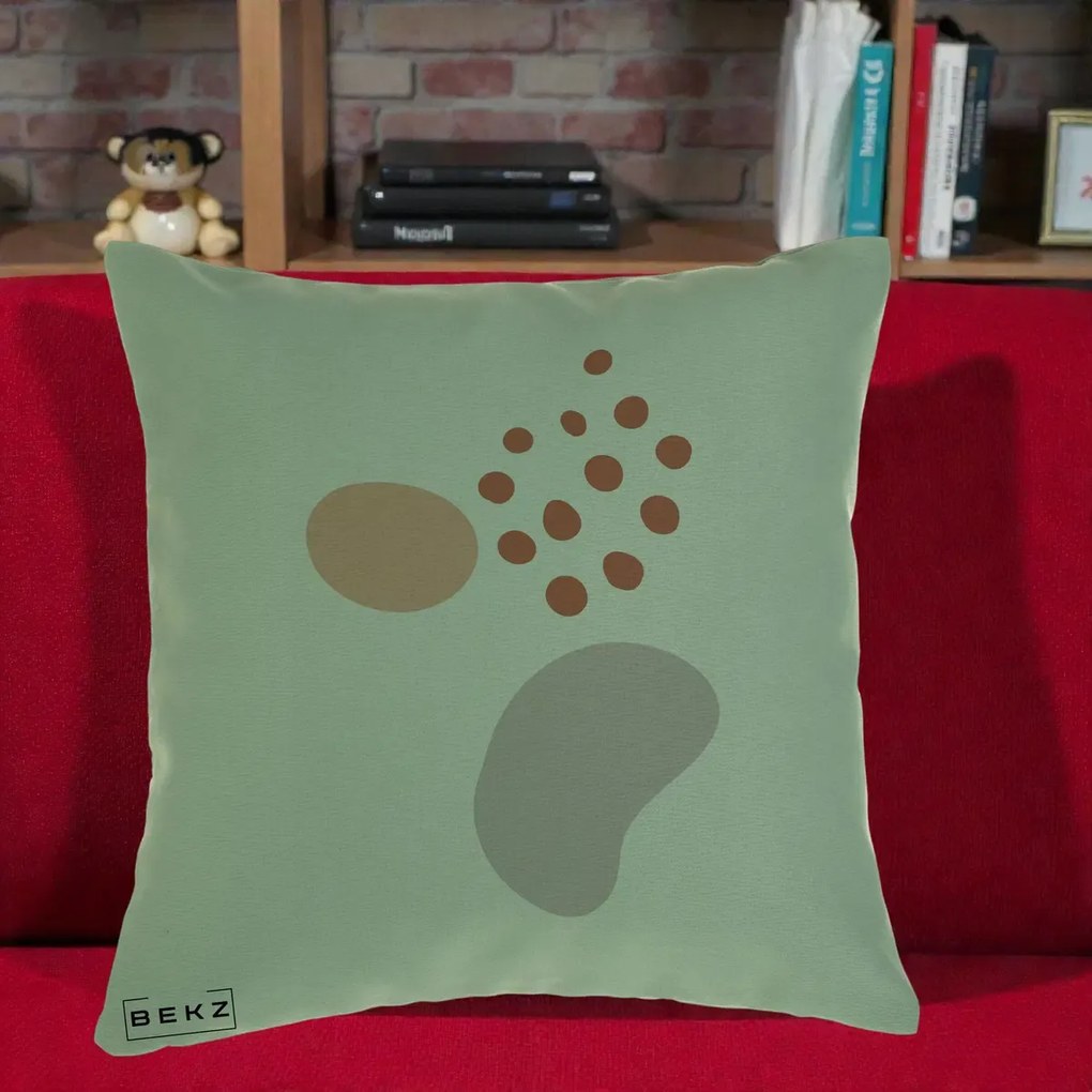 Perna Decorativa Abstract Forme Organice Pastel, 40x40 cm, Verde, Husa Detasabila, Perna Inclusa, BEKZ®