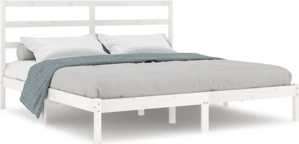 vidaXL Cadru de pat fără saltea, alb, 200x200 cm, lemn masiv pin
