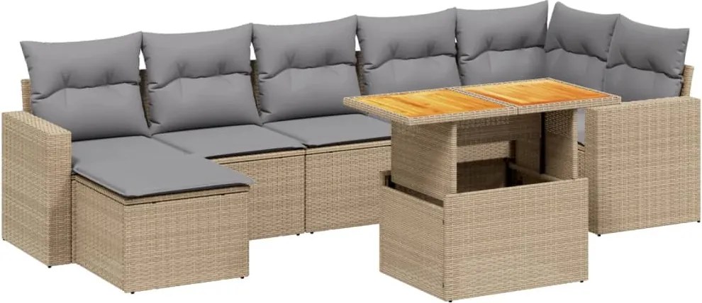 vidaXL Set canapele de grădină, 8 piese, cu perne, bej, poliratan